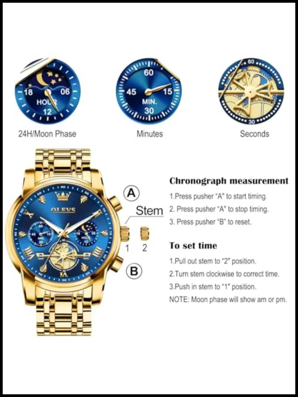 Men's Stainless Steel Chronograph Dress Watch 42mm Quartz